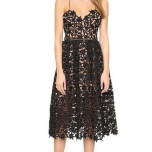 Beulah Black Nude Floral Lace Crochet Nude Illusion Cocktail Party Dress Medium